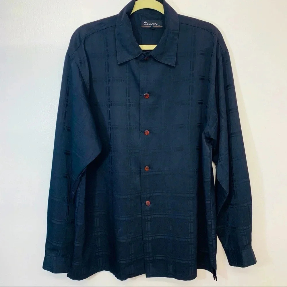 Mens Black Shirt L/36‎ Vanetti Button Front H47